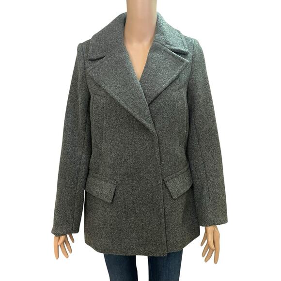 H&M Faux Wool Pea Coat Size 2 Gray Felted Double Breasted Classic Minimalist - Picture 1 of 5